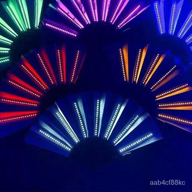 Foldable Hand Fan With Led Light Glowing Fluorescent Discoloration Fan For Night Performance Dj
