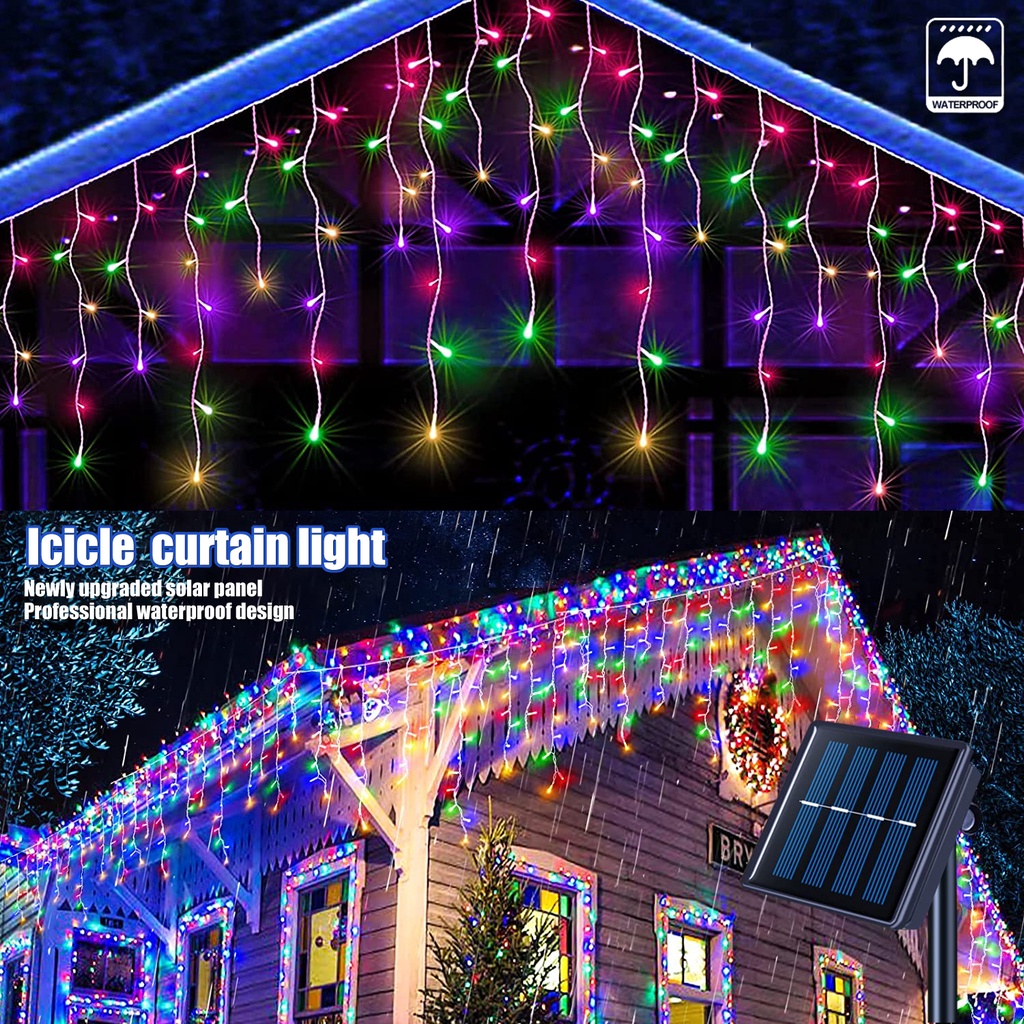 Solar Christmas Lights Modes Christmas Decorations Curtain Fairy Lights  for Wedding Party Holiday Bedroom Garden