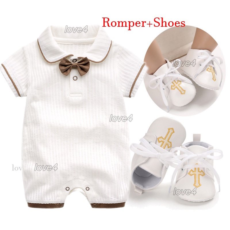 2pcs Baby Newborn Set Clothes for Christening Baptism Bow Tie Polo