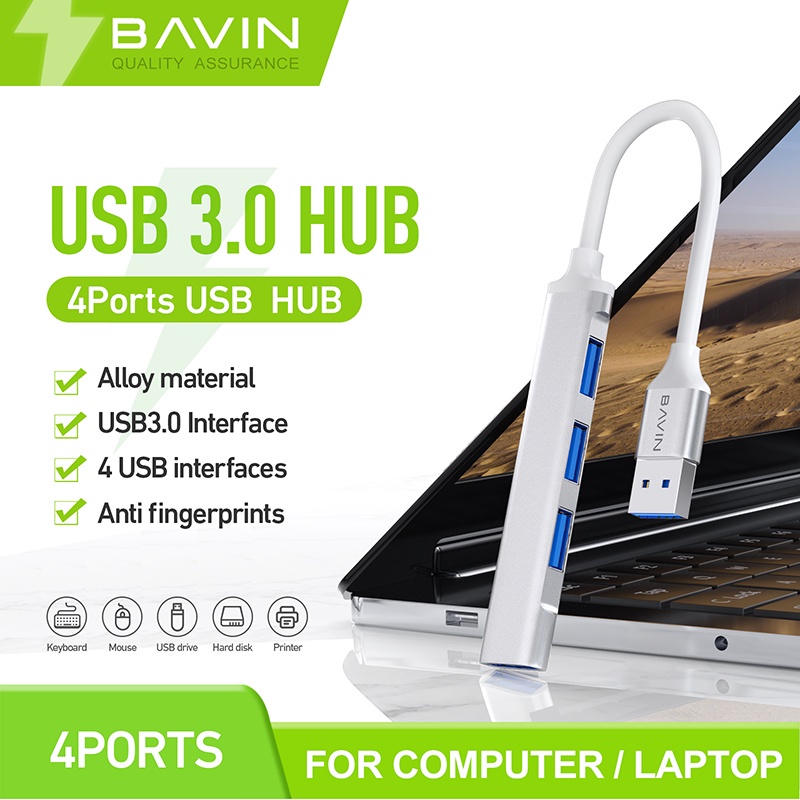 BAVIN I9 4 in 1 USB Hub Adapter Supported Data Transfer/Charging/Dual ...