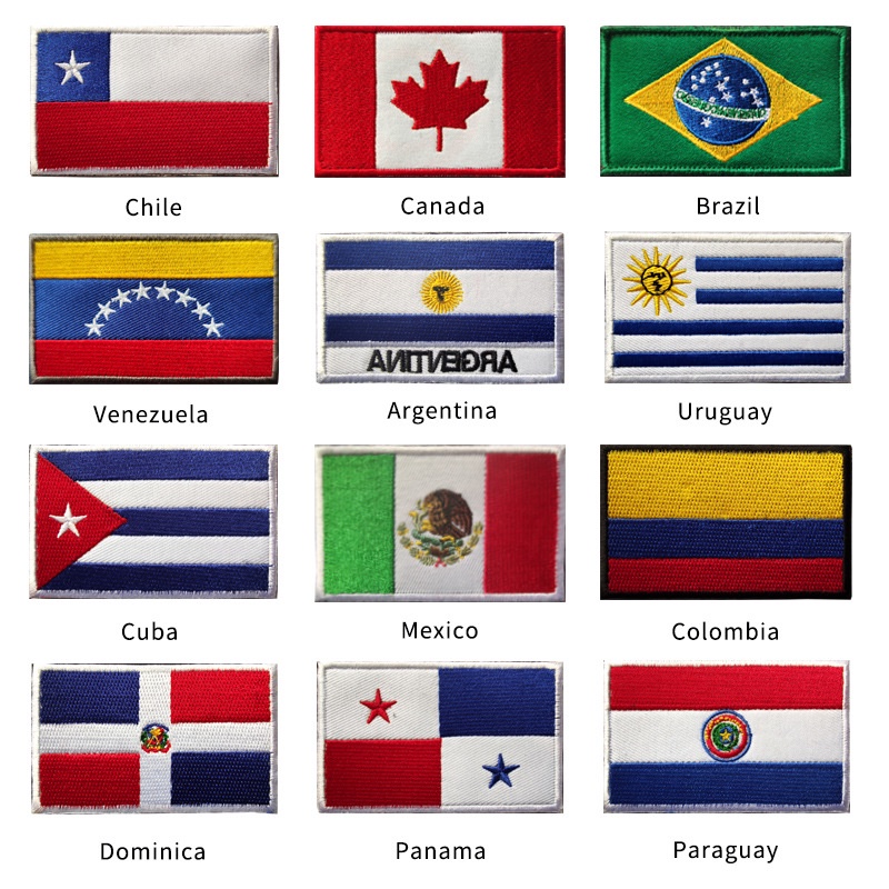 Americas Countries Flag Velcro Embroidered Patches Chile Brazil Mexico Panama Argentina Cuba