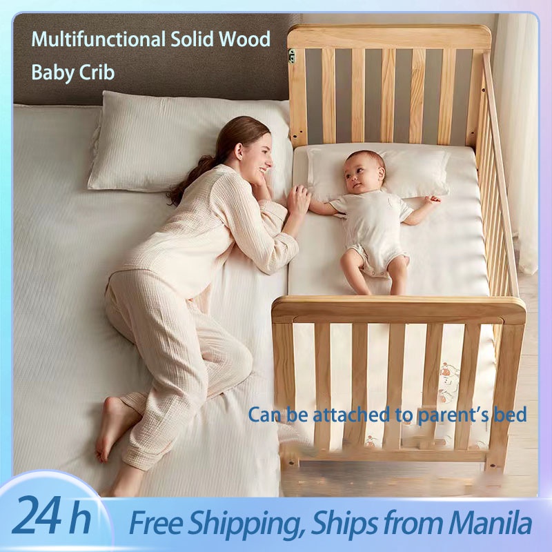 3 in 1 Baby Bed Solid Wood Baby Bed Multifunctional Cradle Bed Baby Wooden Crib with Mosquito Mattress Net Baby Crib Can Be Converted into Toddler Rocker Shopee Philippines