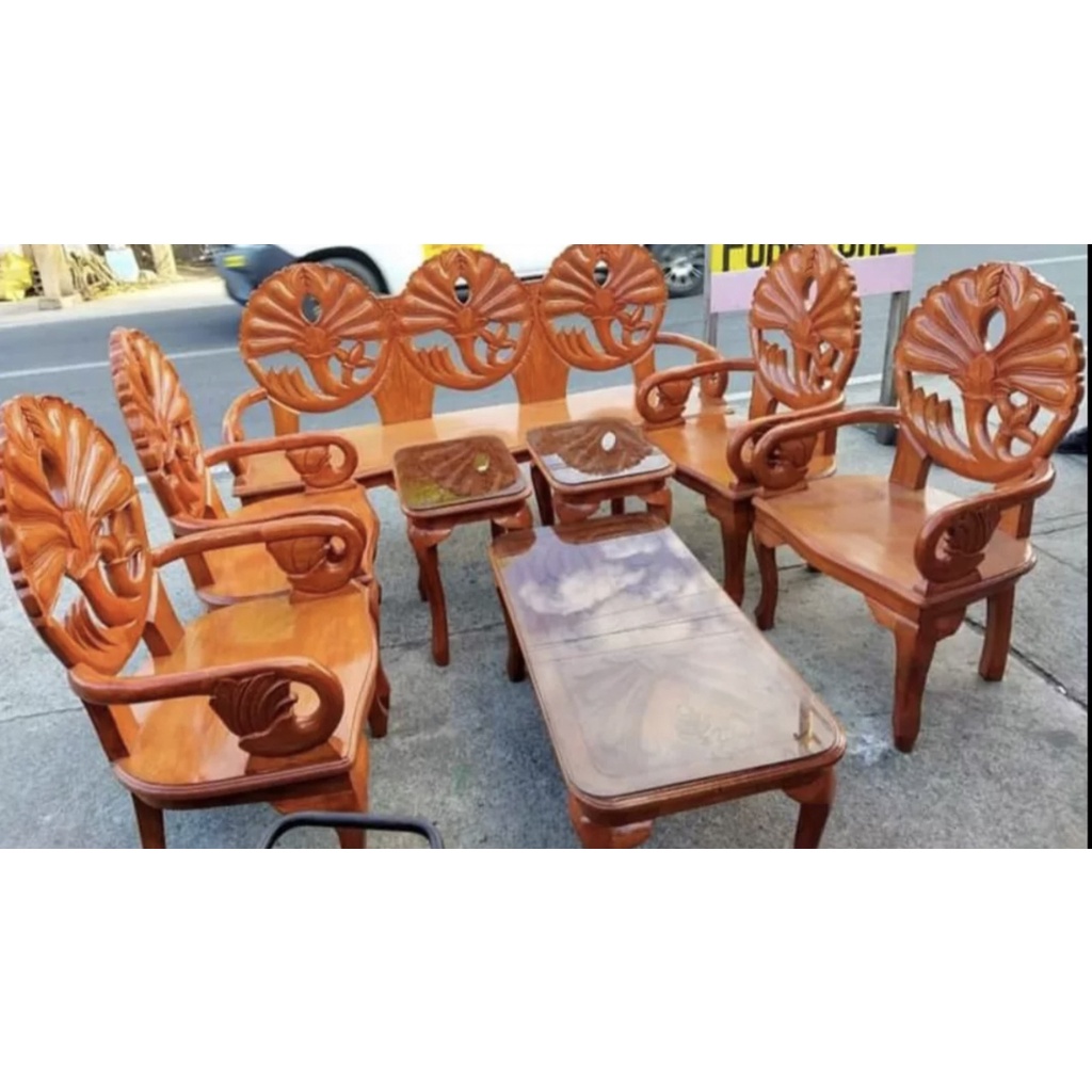 sala set full set, with glass center table, made in gmelina wood