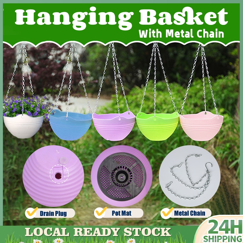 Hanging Pots For Plants Plastic Hanging Basket With Metal Chain White