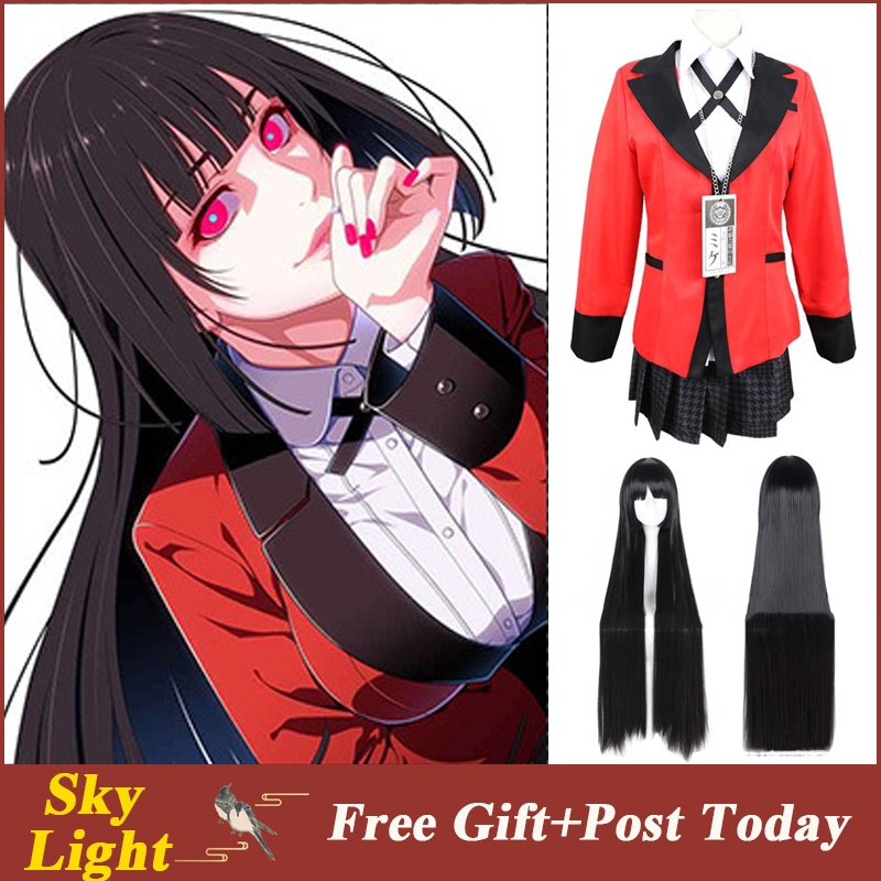 Anime Costume Kakegurui Yumeko Jabami Japanese School Girls Uniform Dress  Suit Clothes Set Black Wig Halloween Costume for Women