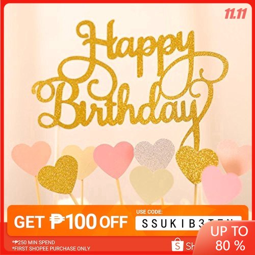 Gold Glitter Happy Birthday Cake Topper Decoration | Shopee Philippines
