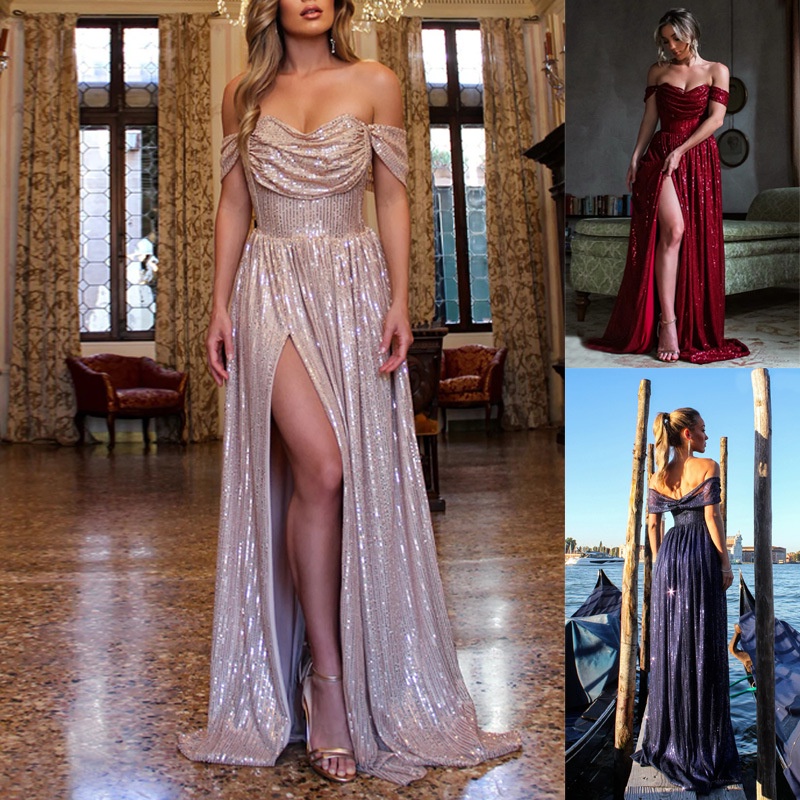 Off Shoulder Sequins Prom Dresses Long for Women A Line Evening Gowns Formal Party Dresses Shopee Philippines