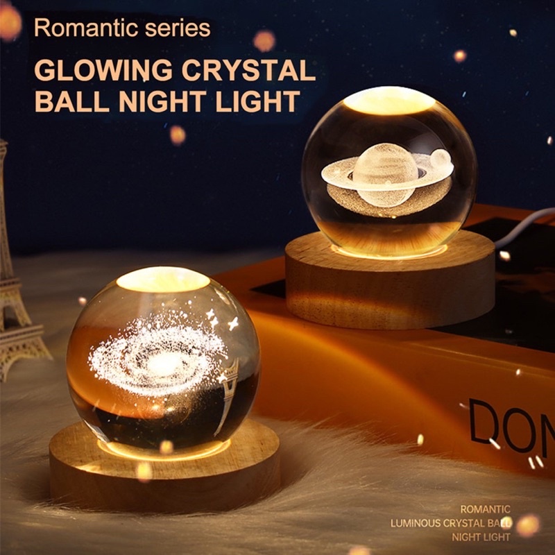 3D Crystsal Ball Creative USB Night Light Solar System Ball Planets ...