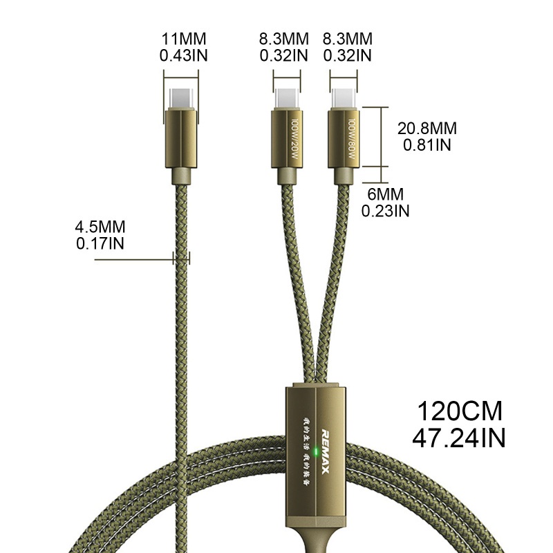 ROX 100W USB C to Multi Charging Cable,2 in 1 USB C to USB C Cable PD