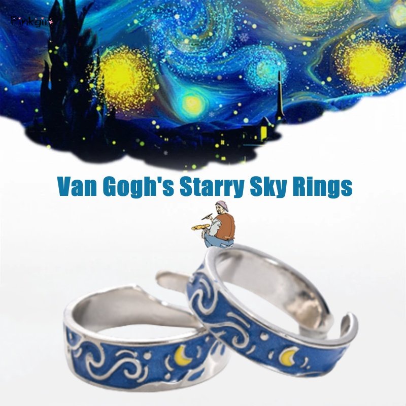 Van Gogh's Starry Sky Couple Rings Opening Adjustable Simple Fashion ...