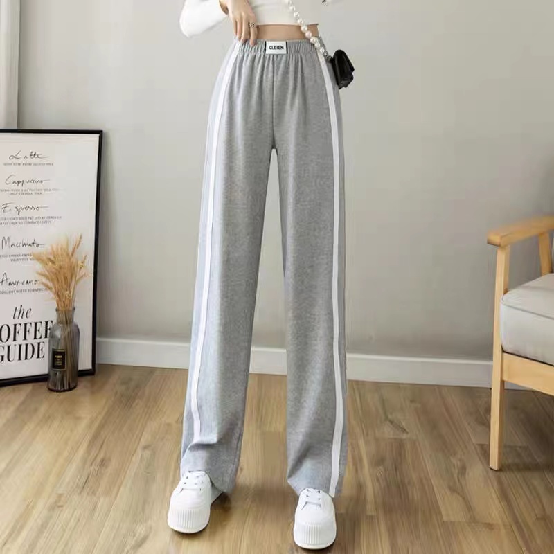 Korean high waist loose pants for women drape pants striped sports ...