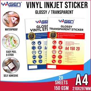 Yasen Transparent Vinyl Sticker Paper Waterproof A4 Size (20 Sheets)