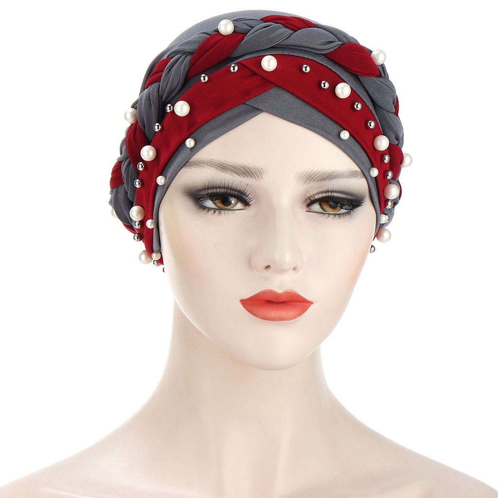 Braid Hijab Caps Pearls Muslim Turban Cap Forehead Cross Inner Hijabs ...