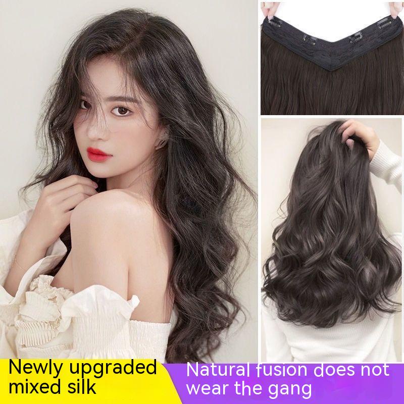 Wig Female Long Curly Hair Big Wave Straight Medium Invisible Seamless Influencer Cute Five Card 3198