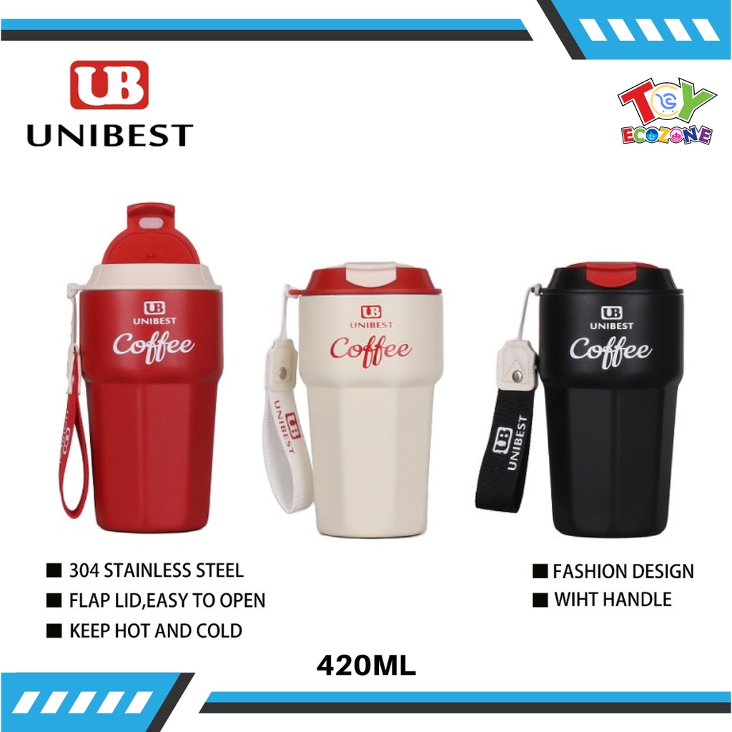 Unibest Coffee Mug Tumbler Cola Mug Insulated Vacuum Cup Stainless Steel Thermos Water Bottle 420ml