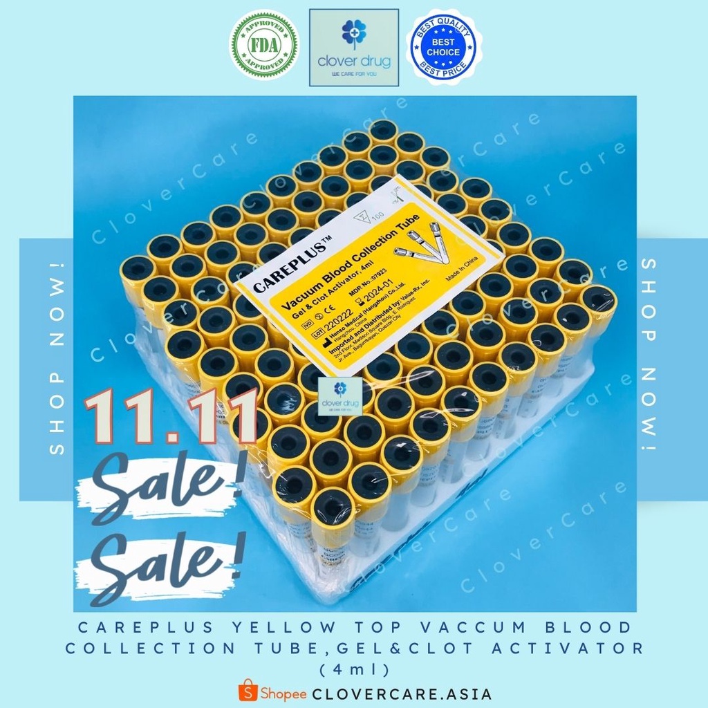 CAREPLUS Vacuum Blood Collection Tube (Yellow Top) Shopee Philippines
