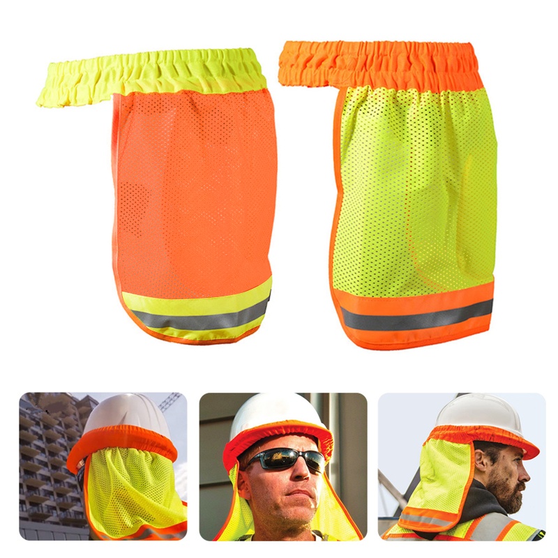 Safety Hard Hat Helmet Neck Cover Sun Protector Reflective Stripe Neon ...