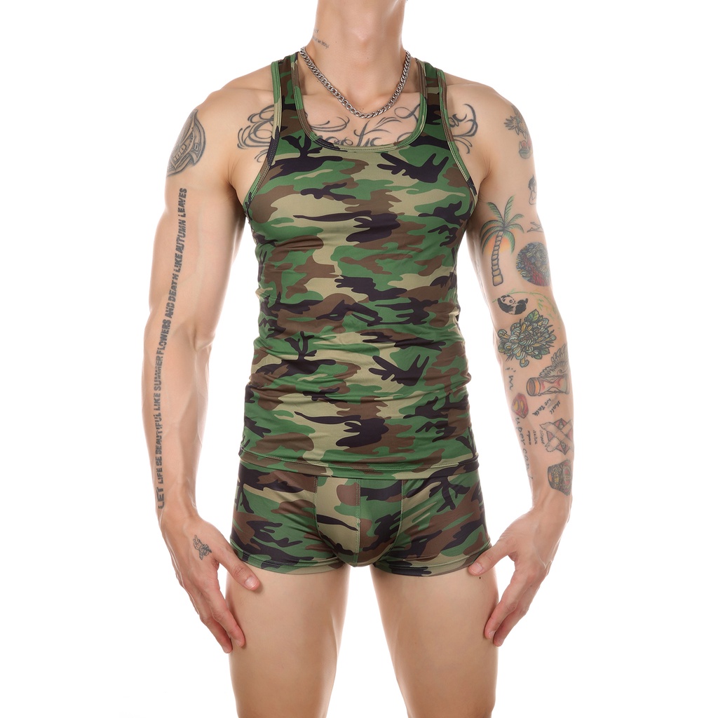 Men's camouflage printed vest top muscle bodybuilding fashion gym