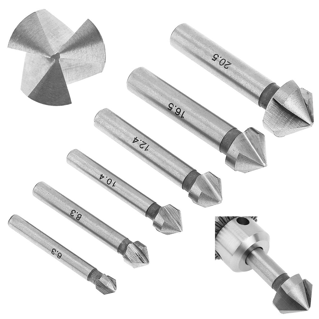 6pcs 3 Edge 90 Degrees Chamfer End Mill Cutter Chamfering HSS