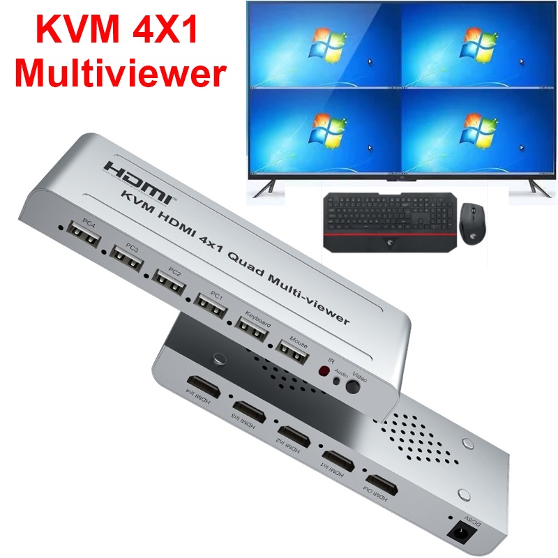 HDMI KVM Switcher 4X1 Quad Multi Viewer 1080P 4 Channel Screen