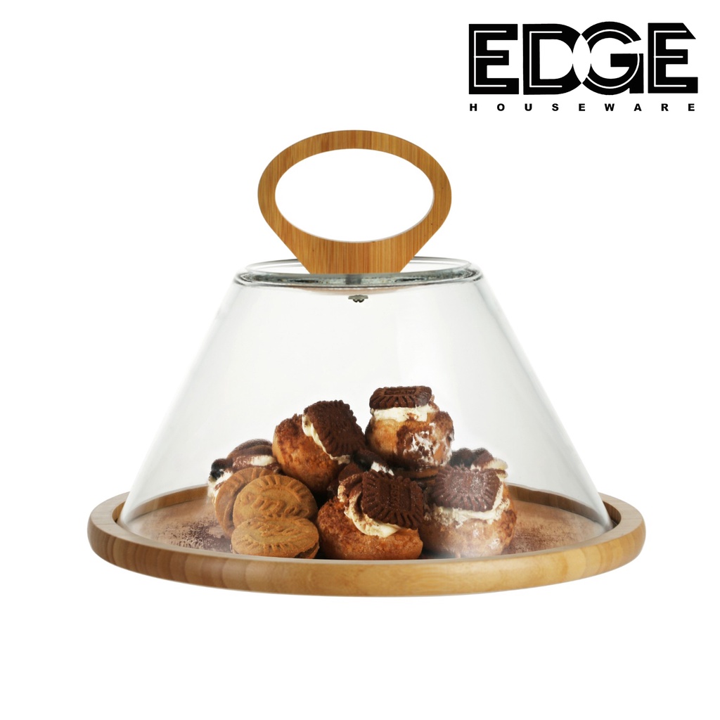Edge Cake Stand with Glass Dome Serving Tray with Glass Dome