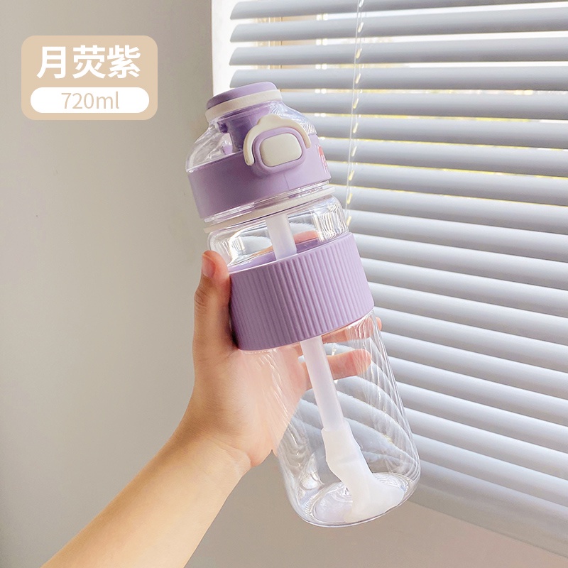 1100ml Ins Style Water Bottle With Straw Cup Large-capacity Plastic 