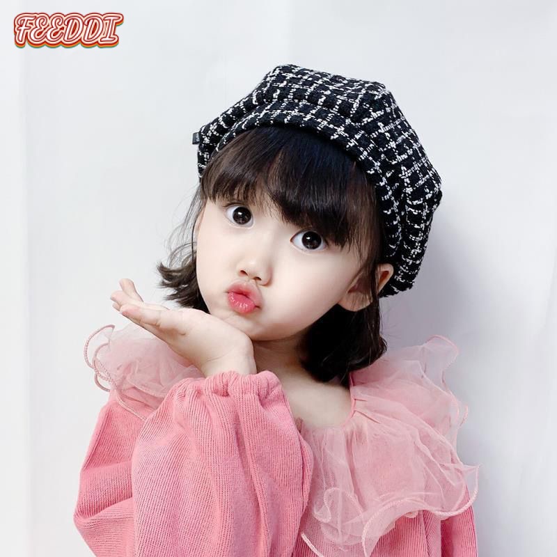 FEEDDI Children's Octagonal Beret Small Fragrance Houndstooth Girl ...