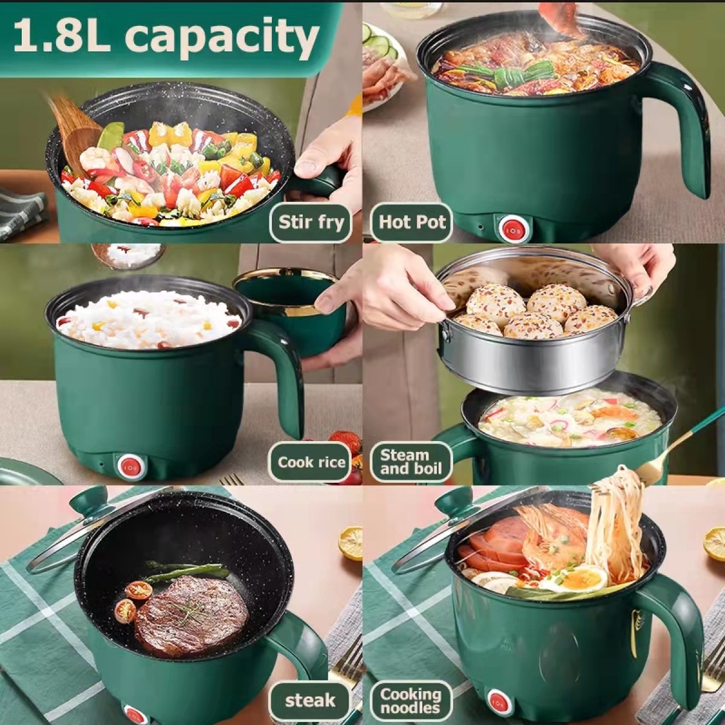 1.8L Multi Cooker Mini Cooking Non Stick Rice Cooker Household People Hot Pot Double Layer w Steamer