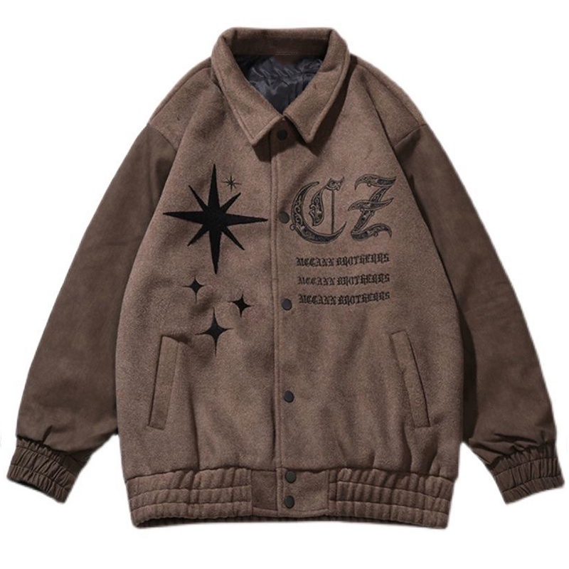 Vintage Varsity Jacket Men Loose Lapel Pilot Bomber Jacket Baseball ...