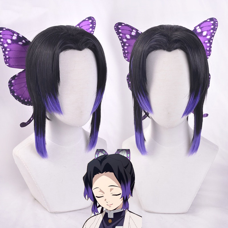 Kochou Shinobu Wig With Butterfly Hairpin Kimetsu Yaiba Demon Slayer ...