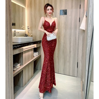 Sequined Starry Sky Evening Dress Sexy Bridal Toasting Fashion Sling ...