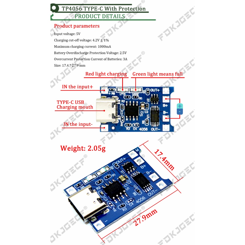 10Pcs Micro Type-c USB 5V 1A 18650 TP4056 Lithium Battery Charger ...