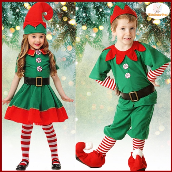 Withbetter Holiday Elf Costume for Kids Boys Christmas Elf Outfit Santa ...