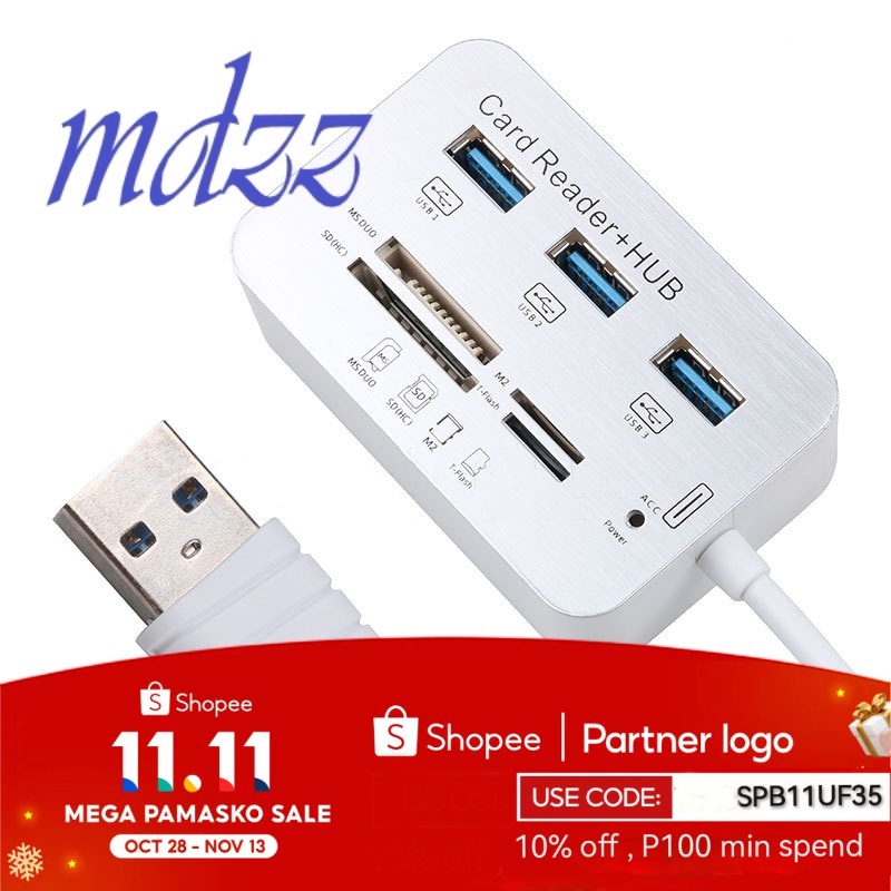 MDZZ 3 Ports USB Hub 3.0 Combo Card Reader For MS/SD/M2/TF Card