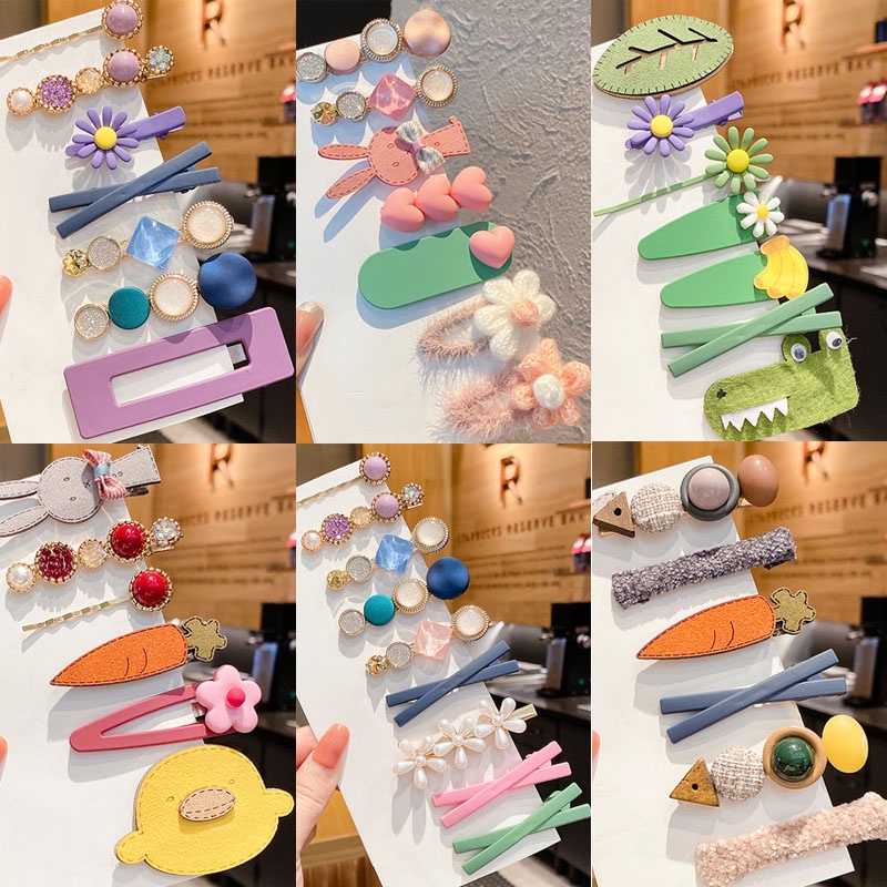 New Korean Girl Hair Pins Cartoon Colorful Cute Hair Clip Set Beautiful