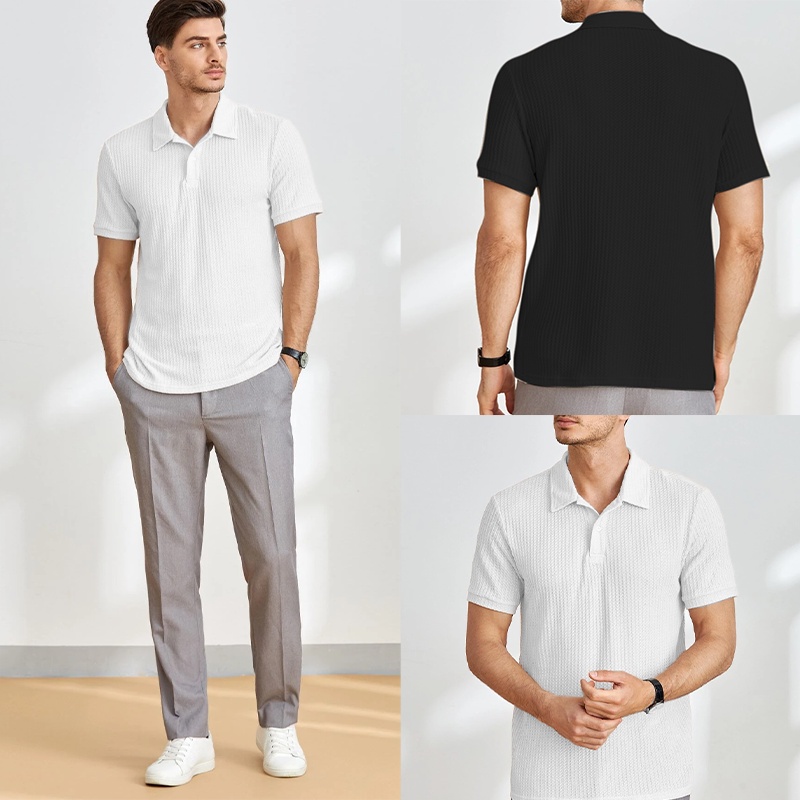 KILY.PH Men Waffle Knit Polo Shirt Button Shirt 15A0024 | Shopee ...