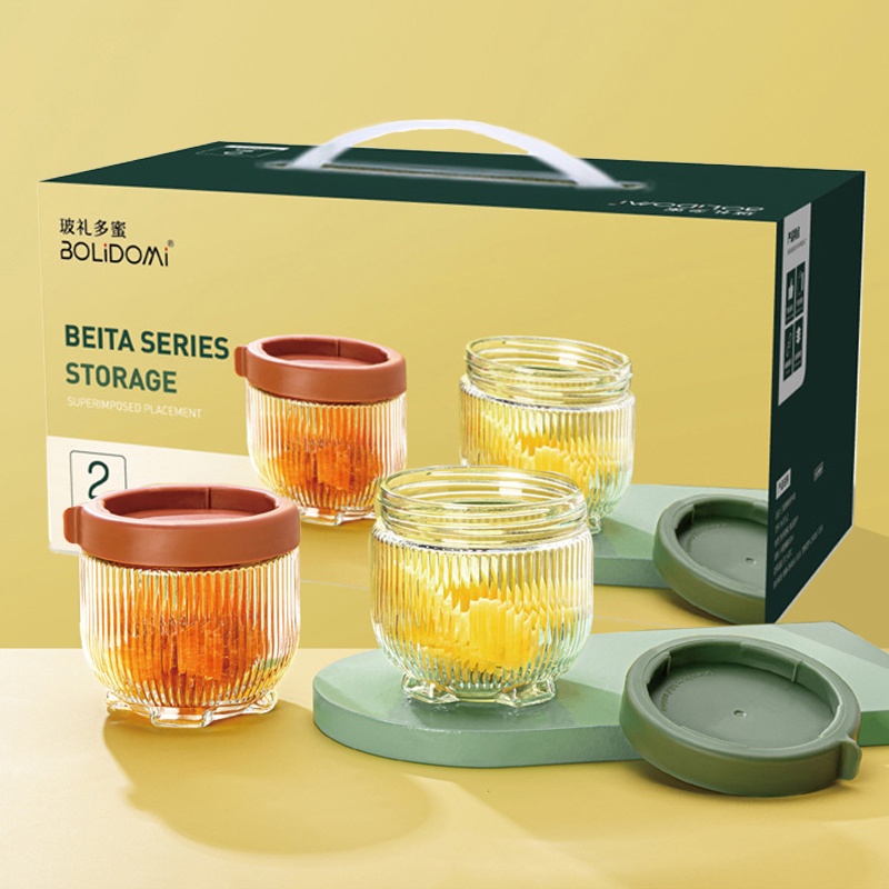 Dailyhome 2 pcs Airtight Glass Jar Food Preserve Container Gift Pack ...