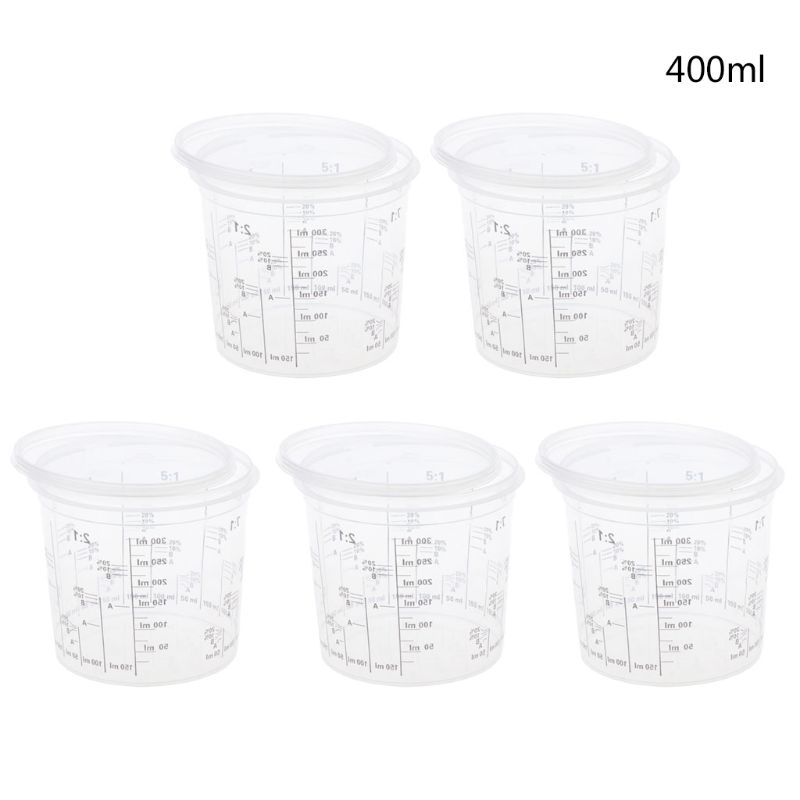 5Pcs 400ml Disposable Graduated Clear Plastic Paint Mixing Cups