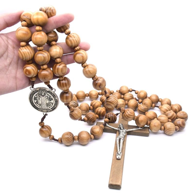 Fashion Handmade Round Wood Bead Catholic Wall Rosary Cross Religious ...
