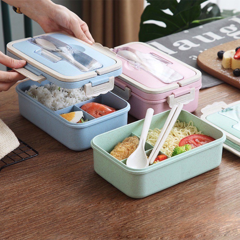 Wheat Straw Material Eco-Freindly Lunch Box with Utensils health Bento ...