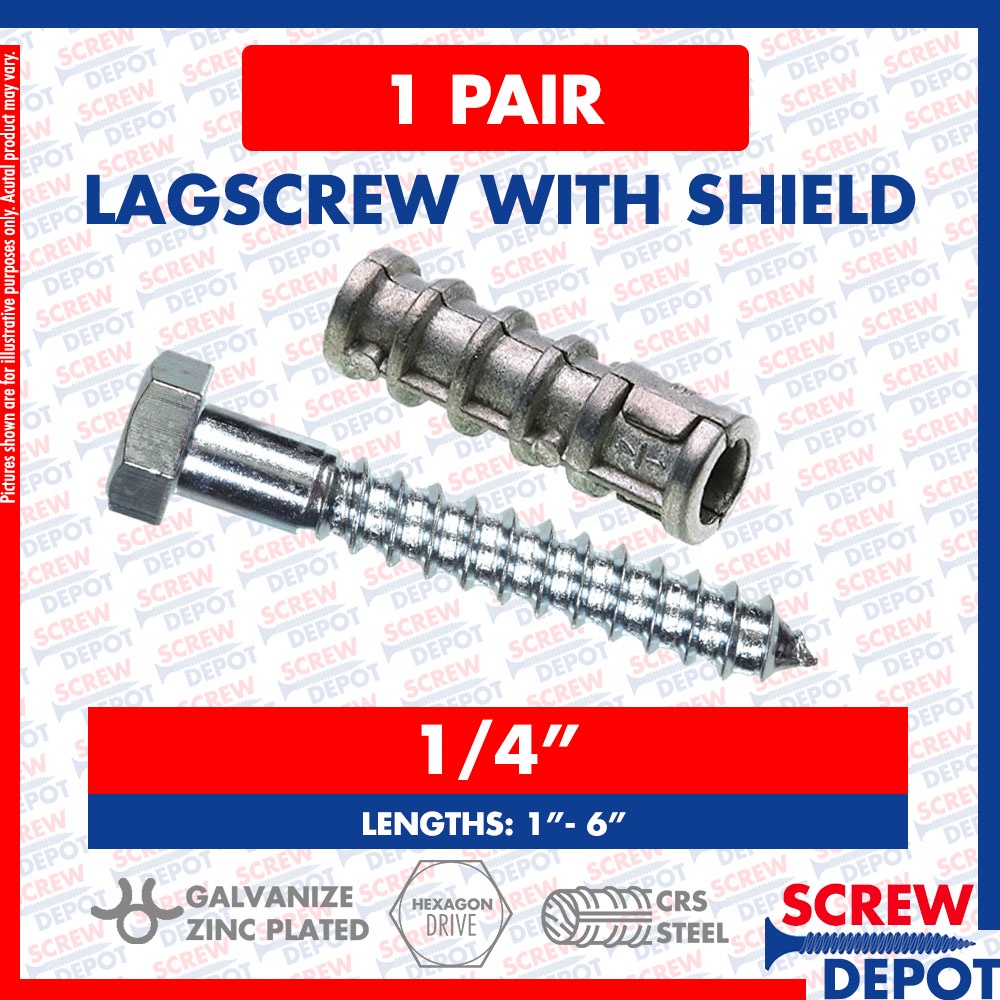 1PAIR 1/4 " Lagscrew with Shield Expansion Bolt with Shield Anchor