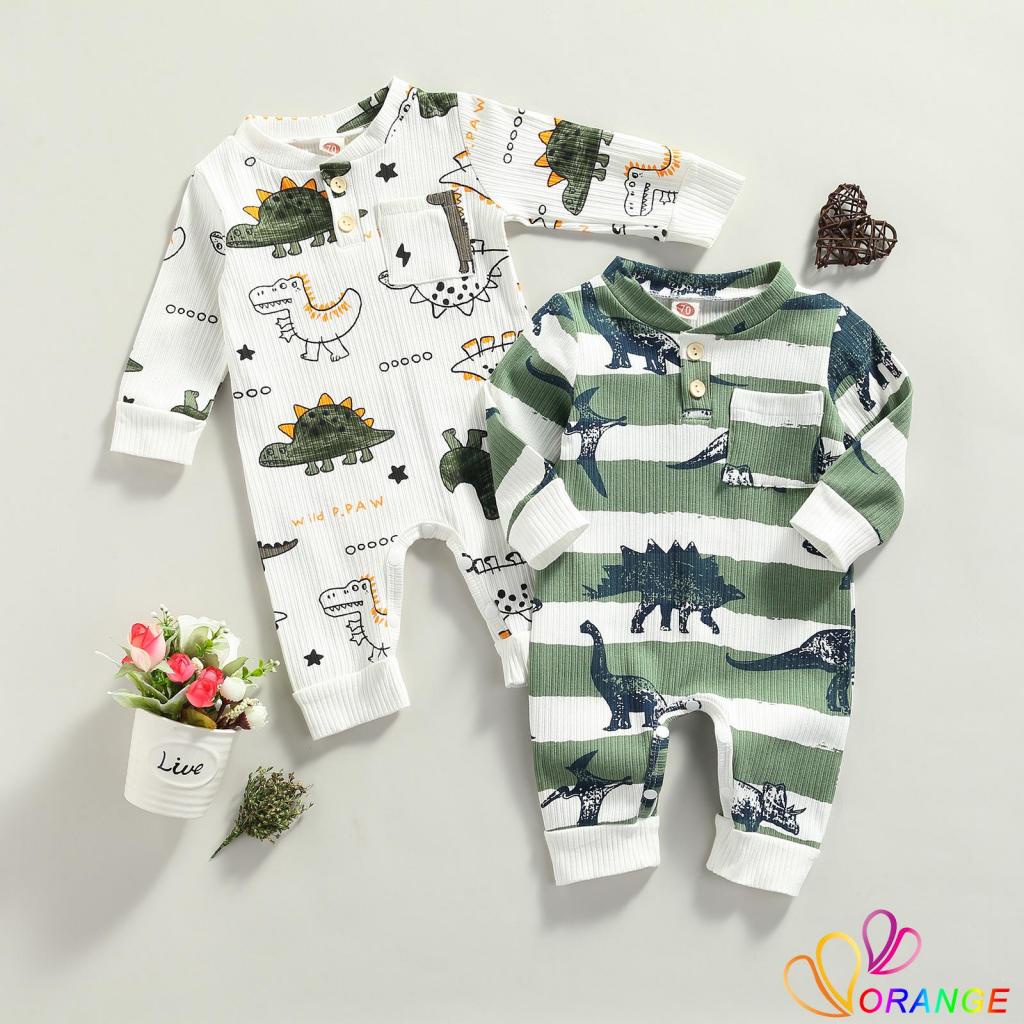 ORD7Newborn Baby Boy Girl Dinosaur Romper Long Sleeve Knitted Jumpsuit