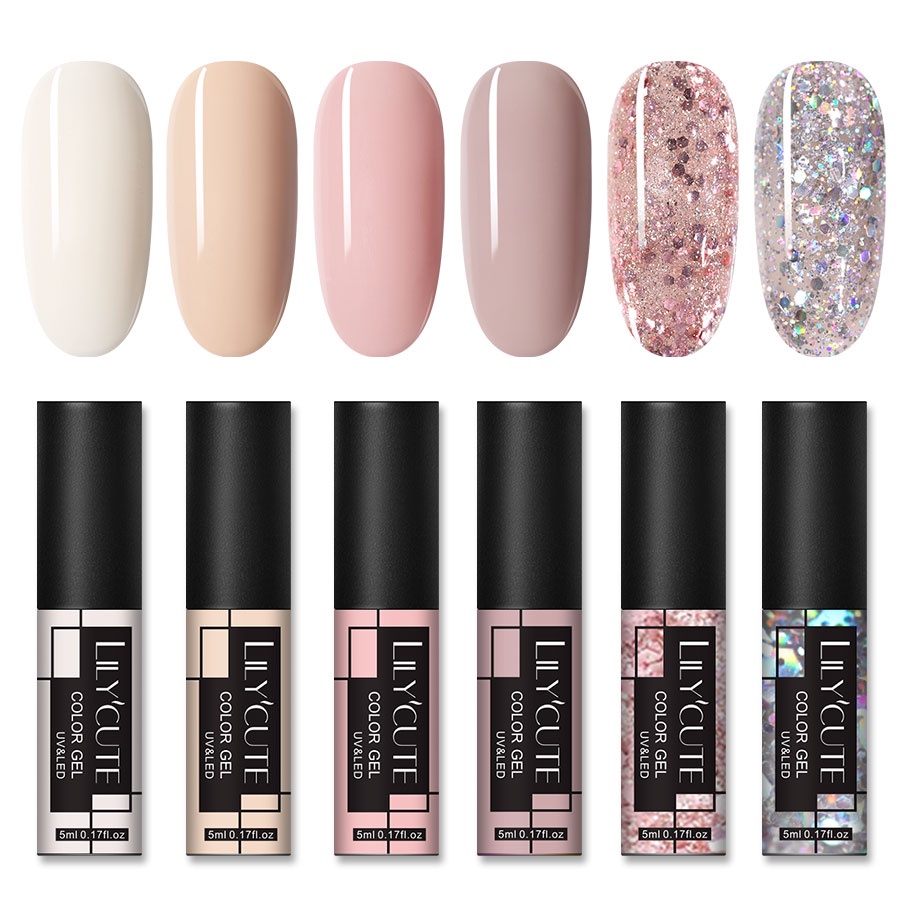 LILYCUTE 6Pcs Gel Nail Polish Set Red Pink Christmas Colors Nail Gel