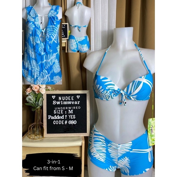 MEDIUM Sky Blue 3 in 1 Underwired Swimwear Set with mesh coverup PADDED 680 Shopee Philippines