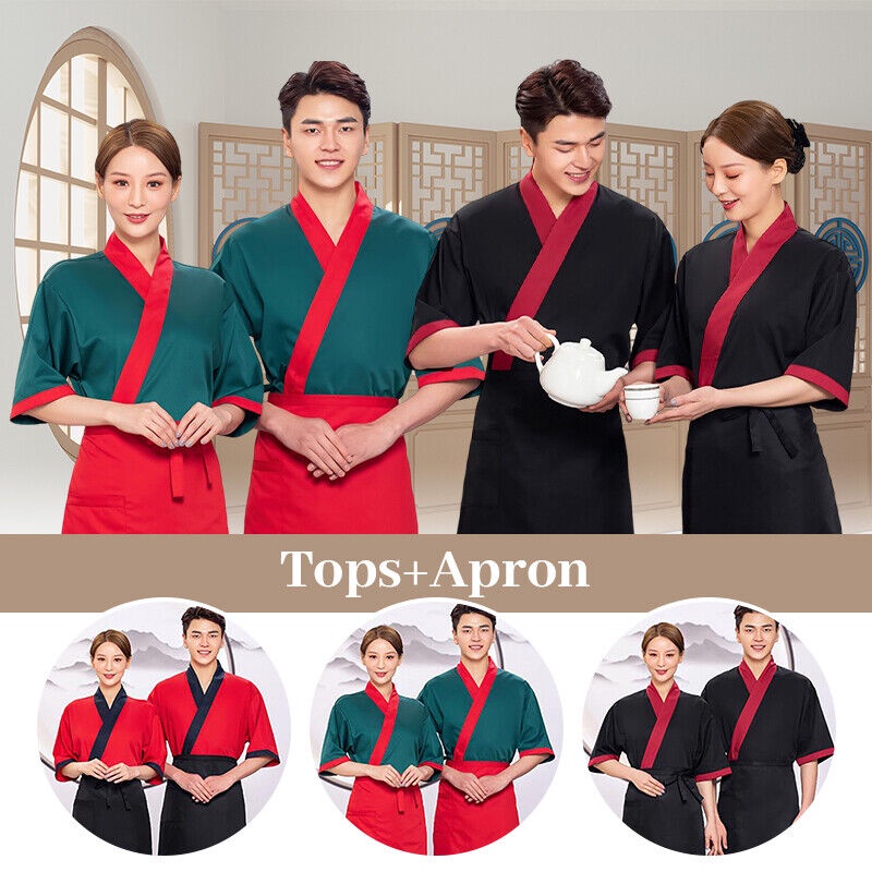 Japanese Cook Uniform Unisex Medium Sleeve Kimono Chef Sushi Restaurant