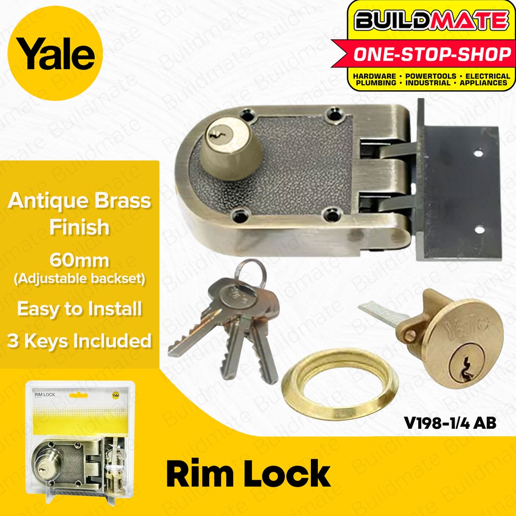 YALE Rim Lock Antique Brass V198-1/4 AB •BUILDMATE• | Shopee Philippines
