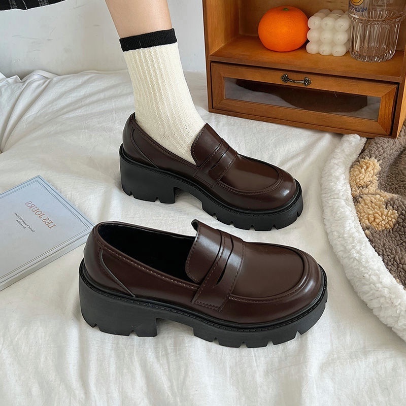 Retro highheeled shoes female loafers allmatch Japanese jk British