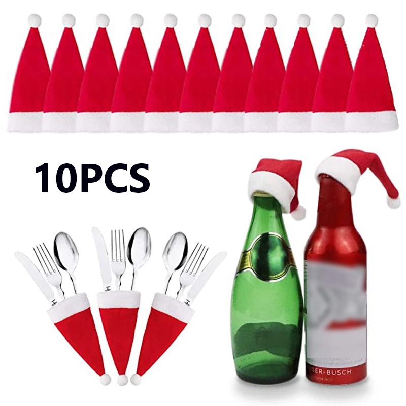 1/5/10pcs Tableware Holder Bag Christmas Decorations Hat Tableware Fork