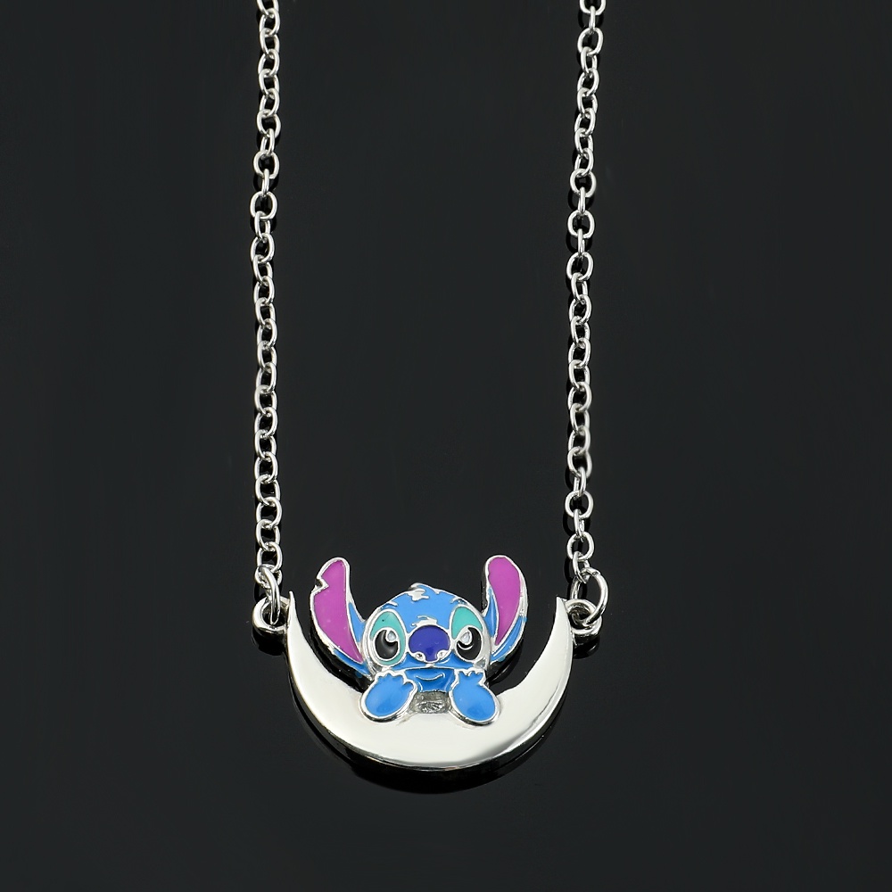 Disney Lilo and Stitch Necklace Silver Plated Crescent Half Moon Pendant Inspired Gifts Ohana