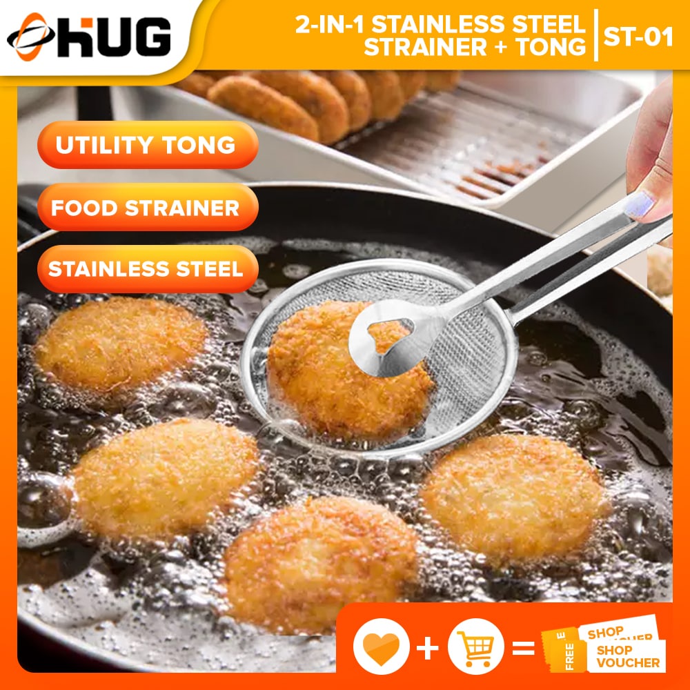 2 IN 1 Stainless Steel Food Clip Snack Fryer Strainer BBQ Filter Tong ...